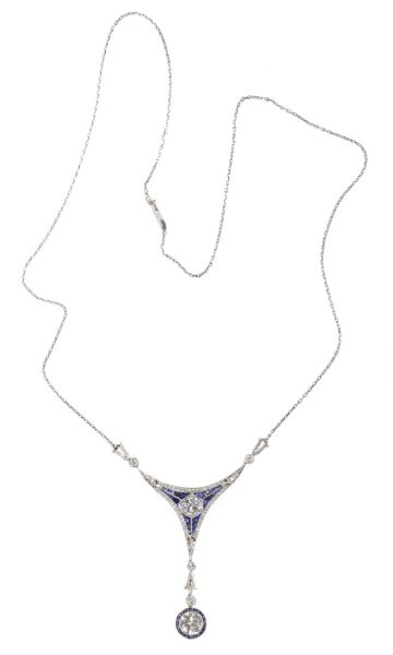 Antique Belle Epoque Sapphire and Diamond Pendant, Platinum and 18ct Gold