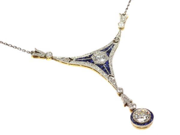 Antique Belle Epoque Sapphire and Diamond Pendant, Platinum and 18ct Gold