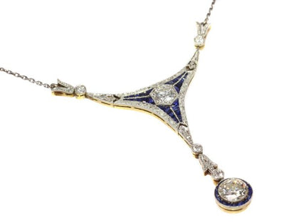 Antique Belle Epoque Sapphire and Diamond Pendant, Platinum and 18ct Gold