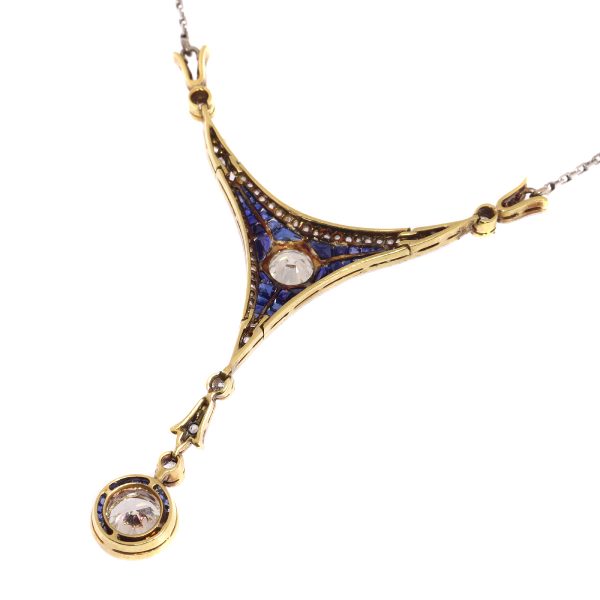Antique Belle Epoque Sapphire and Diamond Pendant, Platinum and 18ct Gold