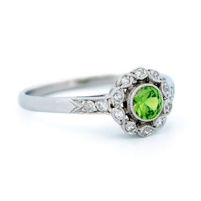 Demantoid Garnet, Diamond and Platinum Cluster Ring, 0.30 Carat