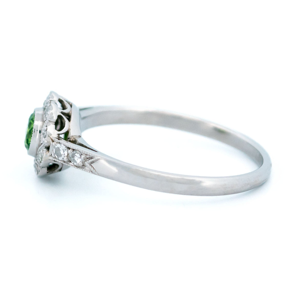 Demantoid Garnet, Diamond and Platinum Cluster Ring, 0.30 Carat