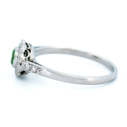 Demantoid Garnet, Diamond and Platinum Cluster Ring, 0.30 Carat
