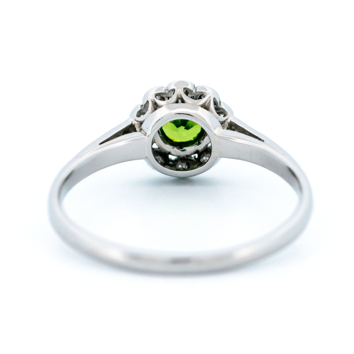 Demantoid Garnet, Diamond and Platinum Cluster Ring, 0.30 Carat