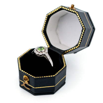 Demantoid Garnet, Diamond and Platinum Cluster Ring, 0.30 Carat