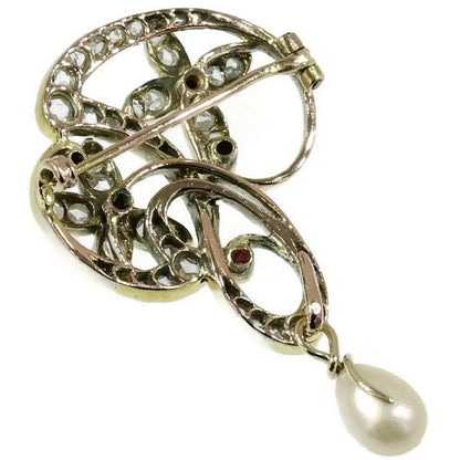 Antique Art Nouveau Diamond and Ruby Set Brooch