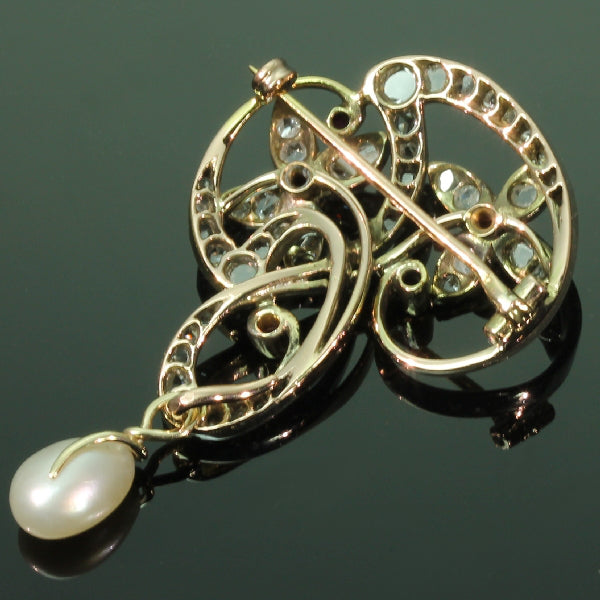 Antique Art Nouveau Diamond and Ruby Set Brooch