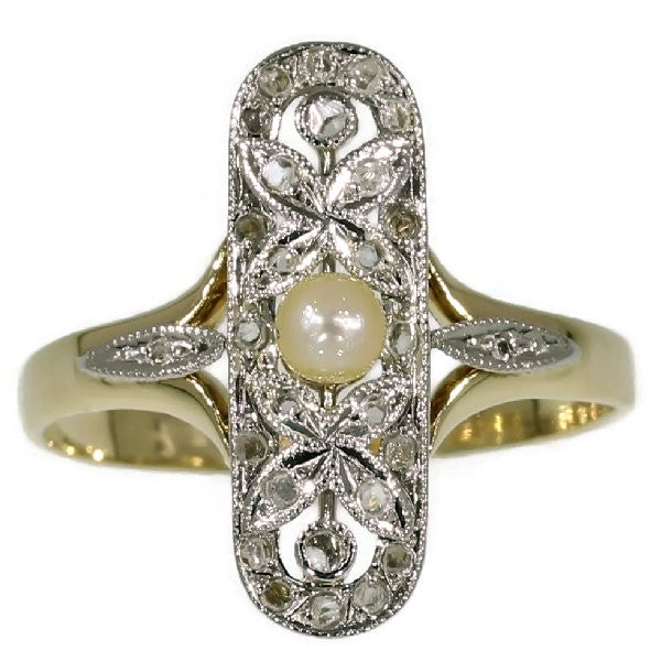 Antique Belle Epoque Ring with Rose Cut Diamonds and Pearl