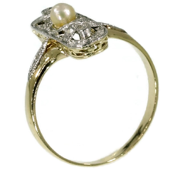 Antique Belle Epoque Ring with Rose Cut Diamonds and Pearl