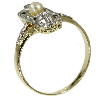 Antique Belle Epoque Ring with Rose Cut Diamonds and Pearl