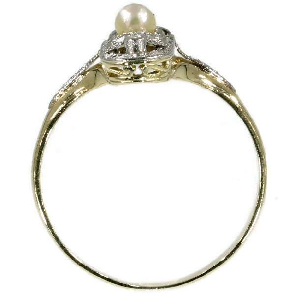 Antique Belle Epoque Ring with Rose Cut Diamonds and Pearl