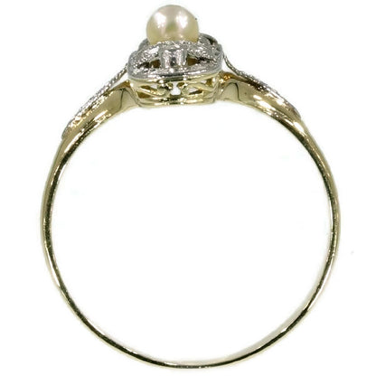 Antique Belle Epoque Ring with Rose Cut Diamonds and Pearl