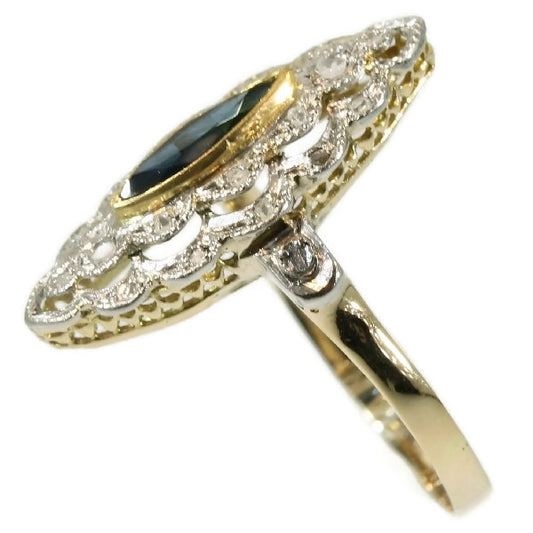 Antique Belle Epoque Diamond and Sapphire Engagement Ring