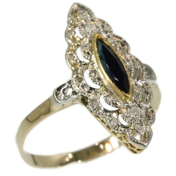 Antique Belle Epoque Diamond and Sapphire Engagement Ring