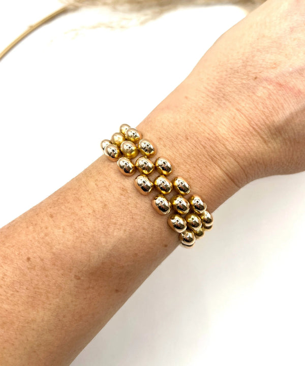 Vintage 18 Carat Yellow Gold Three Row Bubble Bracelet, Circa 1980