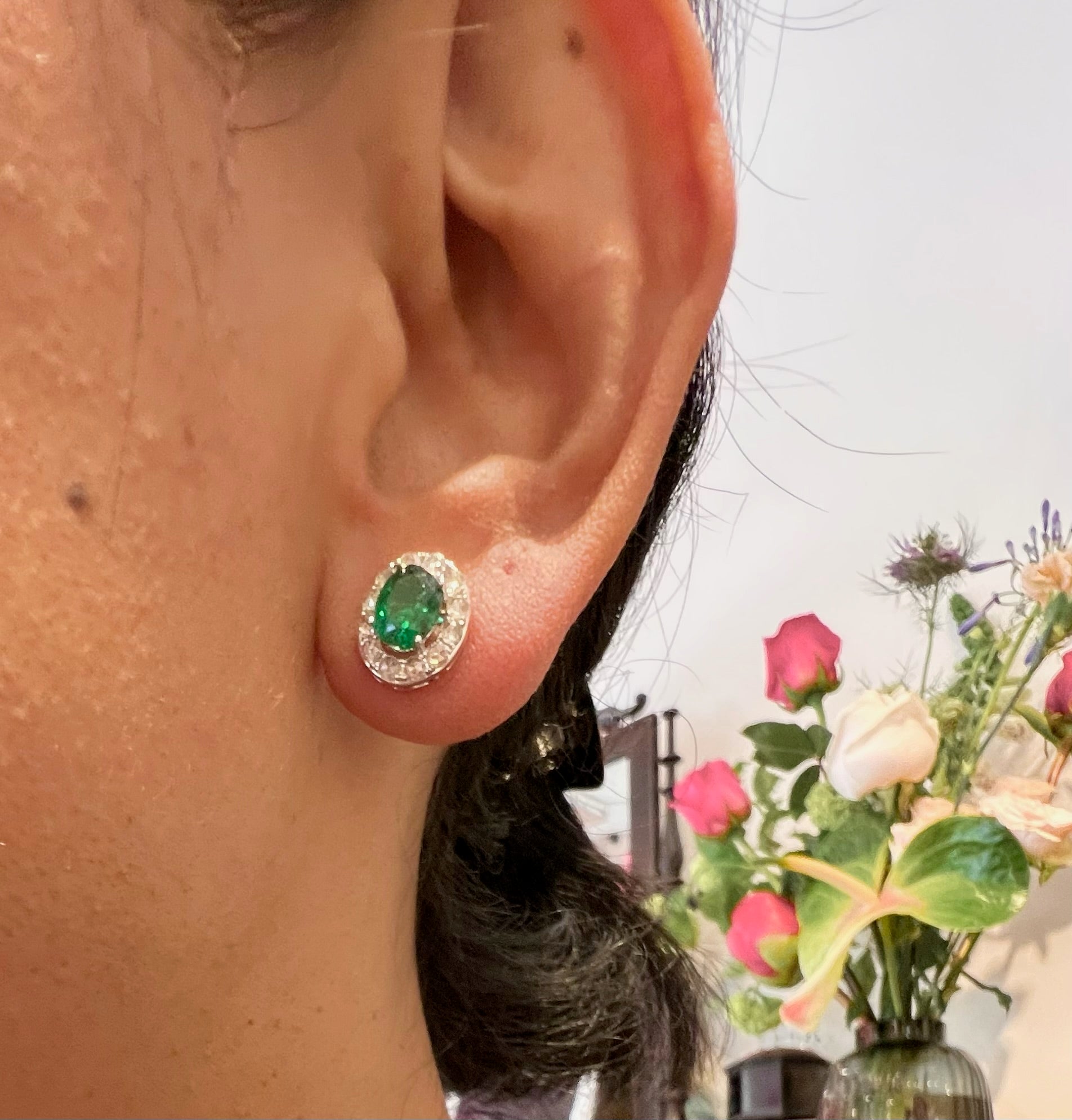 Modern 18 Carat White Gold Tsavorite Garnet and Diamond Cluster Earrings