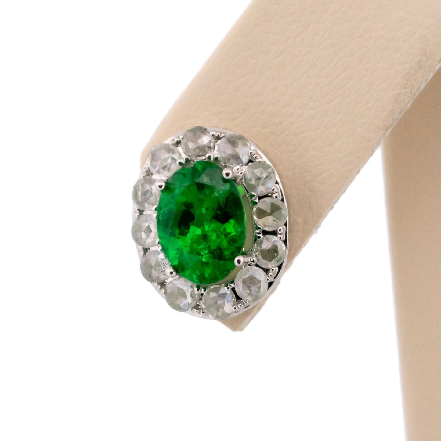 Modern 18 Carat White Gold Tsavorite Garnet and Diamond Cluster Earrings