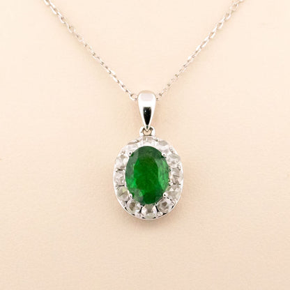 18 Carat White Gold Tsavorite Garnet and Diamond Oval Cluster Pendant