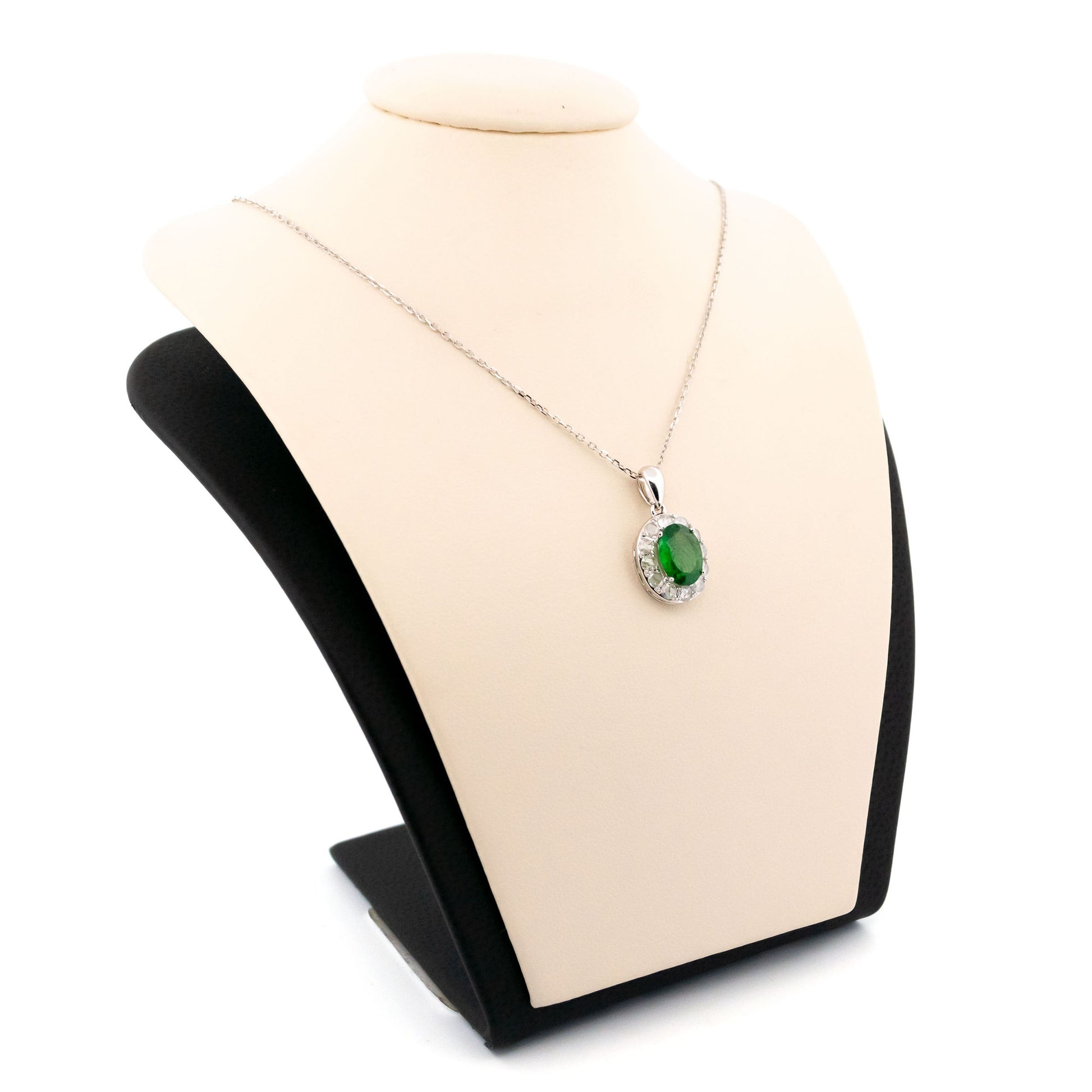 18 Carat White Gold Tsavorite Garnet and Diamond Oval Cluster Pendant