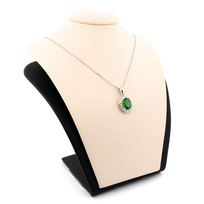 18 Carat White Gold Tsavorite Garnet and Diamond Oval Cluster Pendant