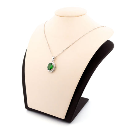 18 Carat White Gold Tsavorite Garnet and Diamond Oval Cluster Pendant