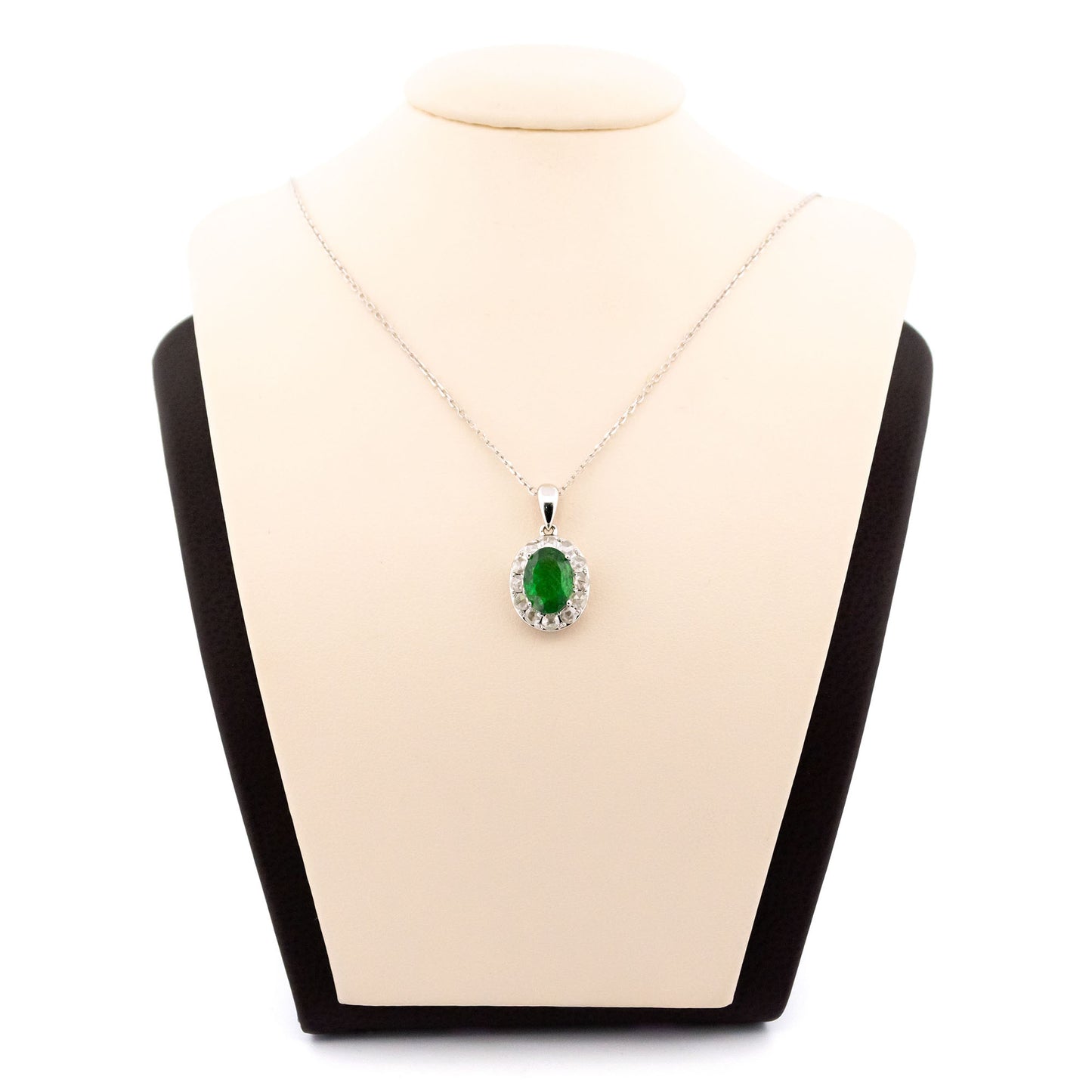 18 Carat White Gold Tsavorite Garnet and Diamond Oval Cluster Pendant