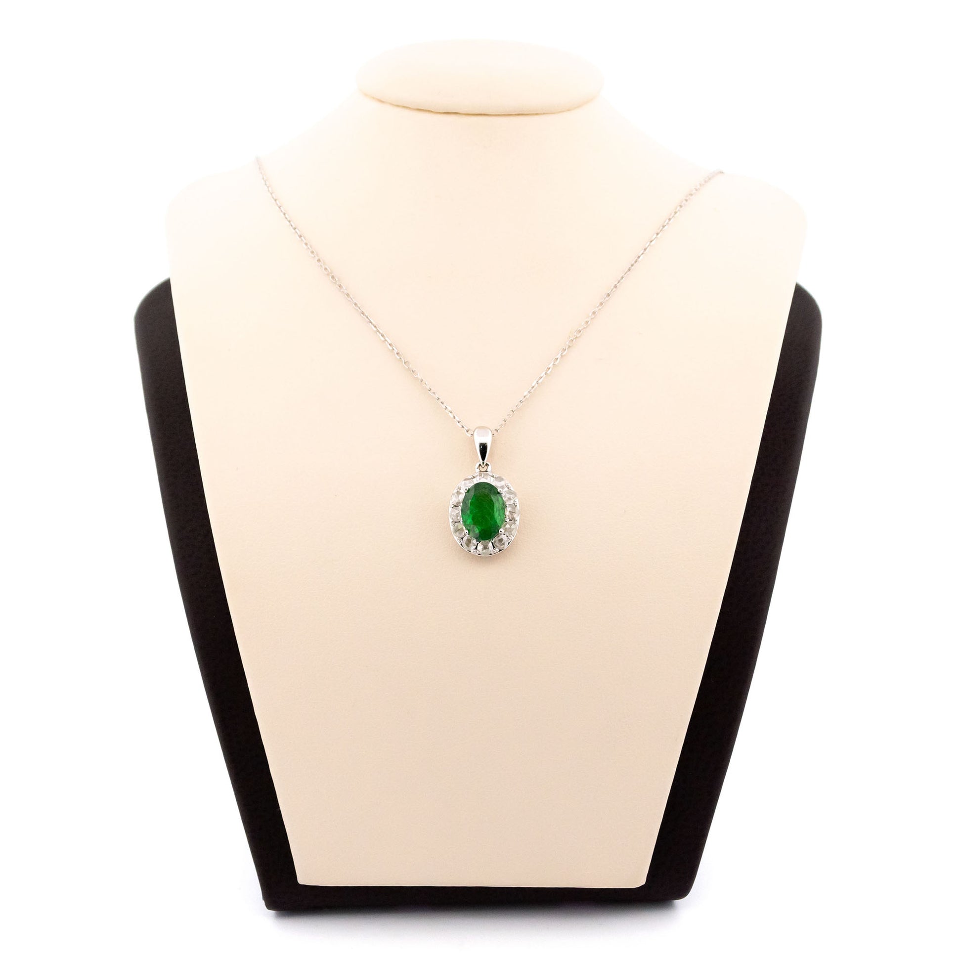 18 Carat White Gold Tsavorite Garnet and Diamond Oval Cluster Pendant