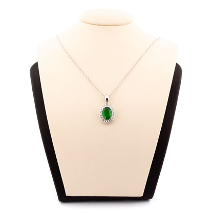 18 Carat White Gold Tsavorite Garnet and Diamond Oval Cluster Pendant