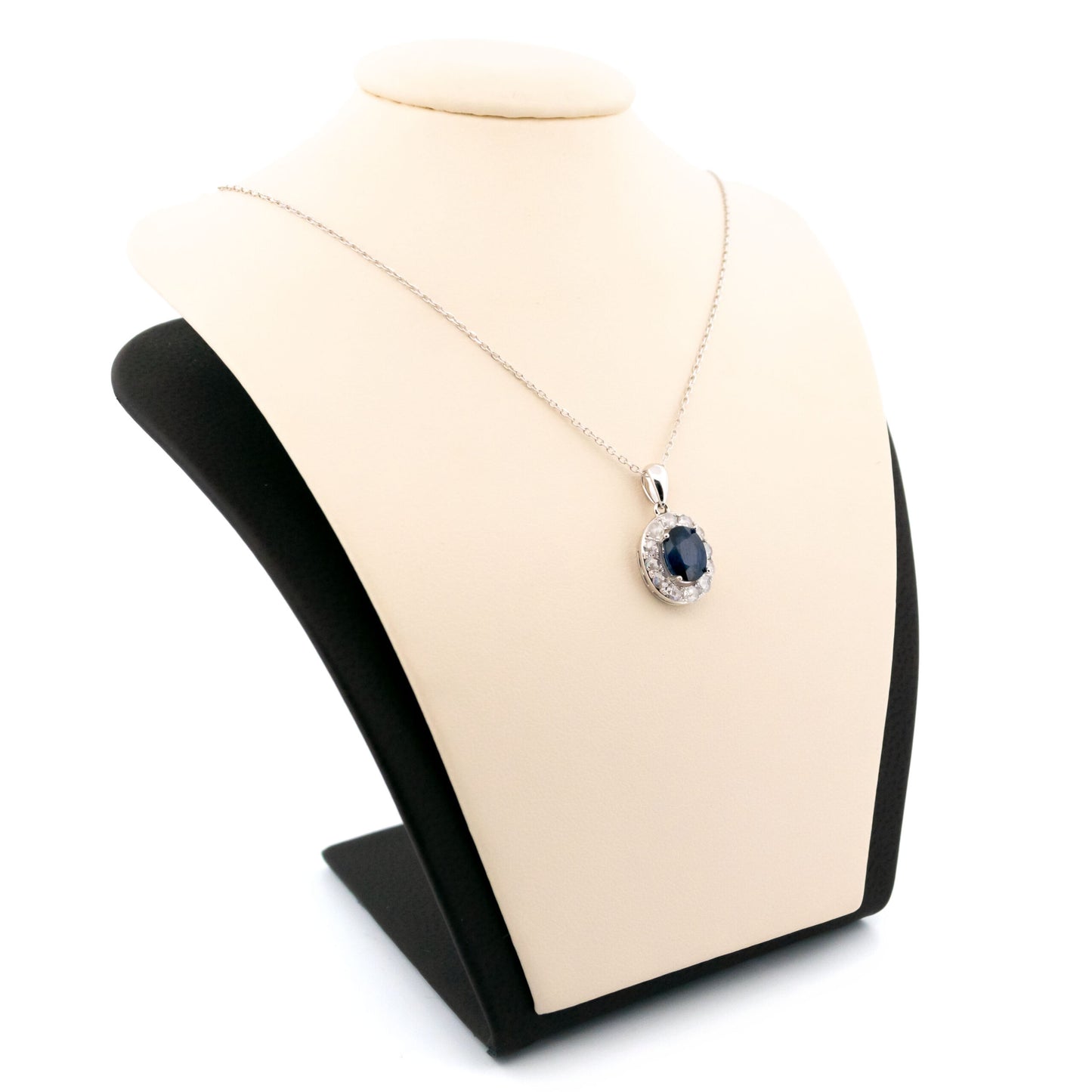 18 Carat White Gold Sapphire and Diamond Oval Cluster Pendant, 1.00 Carat