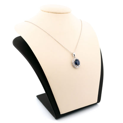 18 Carat White Gold Sapphire and Diamond Oval Cluster Pendant, 1.00 Carat