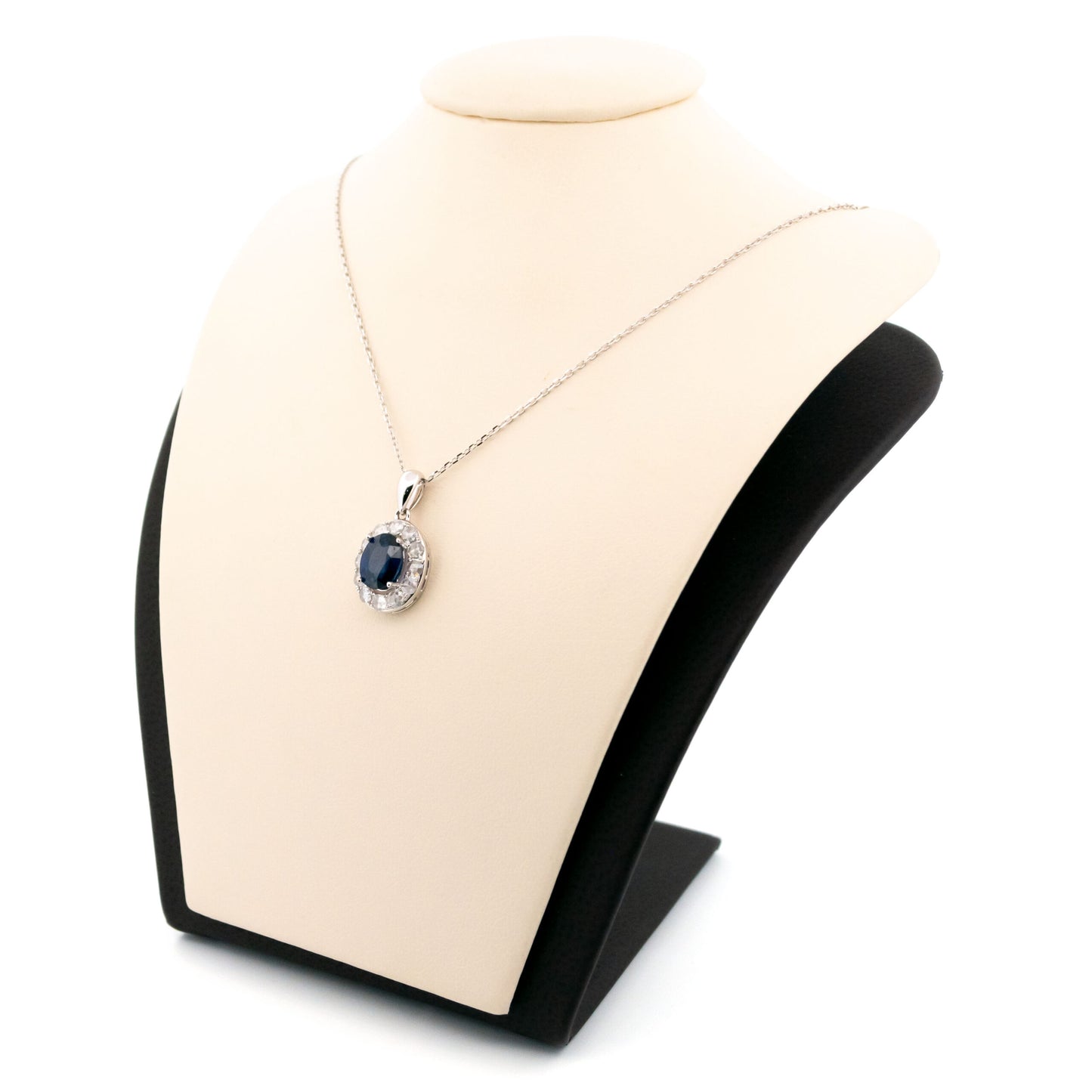 18 Carat White Gold Sapphire and Diamond Oval Cluster Pendant, 1.00 Carat
