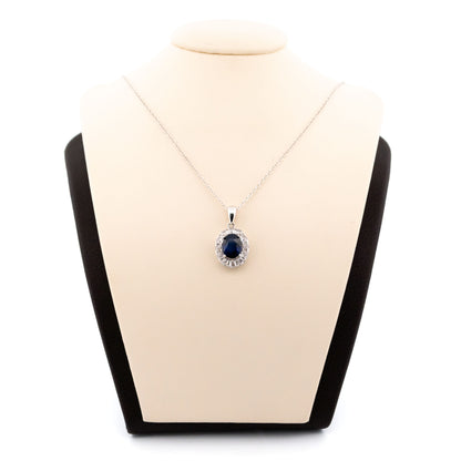 18 Carat White Gold Sapphire and Diamond Oval Cluster Pendant, 1.00 Carat