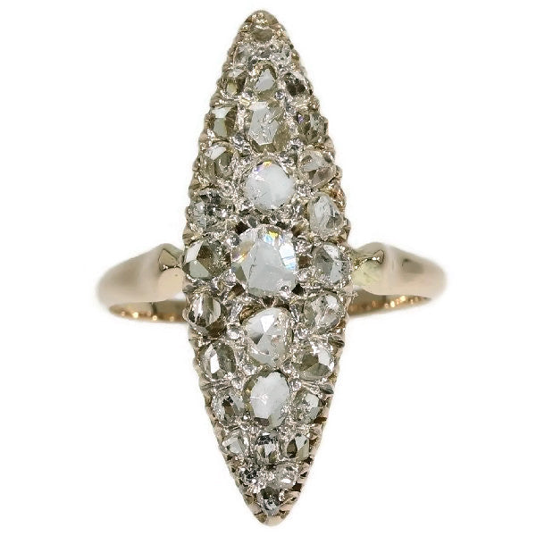 Antique Victorian Rose Cut Diamond Marquise-Shaped Ring