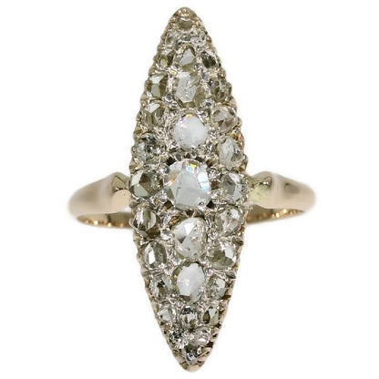 Antique Victorian Rose Cut Diamond Marquise-Shaped Ring
