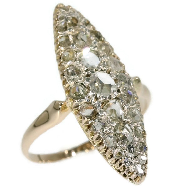 Antique Victorian Rose Cut Diamond Marquise-Shaped Ring
