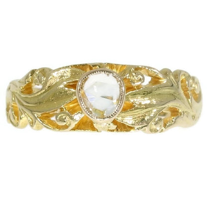 Antique Victorian Mens Ring with One Rose Cut Diamond