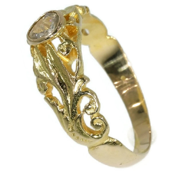 Antique Victorian Mens Ring with One Rose Cut Diamond