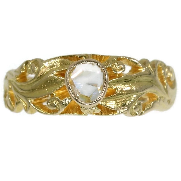 Antique Victorian Mens Ring with One Rose Cut Diamond