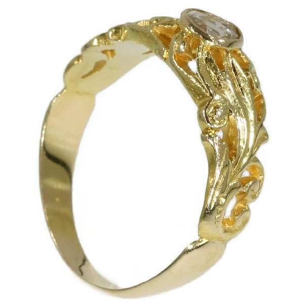 Antique Victorian Mens Ring with One Rose Cut Diamond