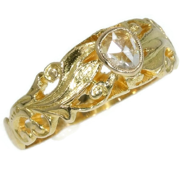 Antique Victorian Mens Ring with One Rose Cut Diamond