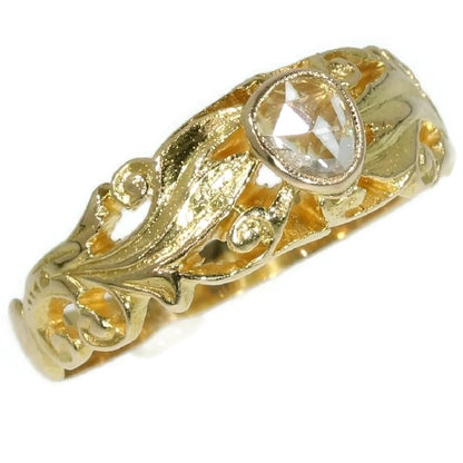 Antique Victorian Mens Ring with One Rose Cut Diamond