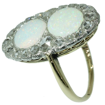 Antique Victorian Engagement Ring with Rose Cut Diamonds and Cabochon Opals