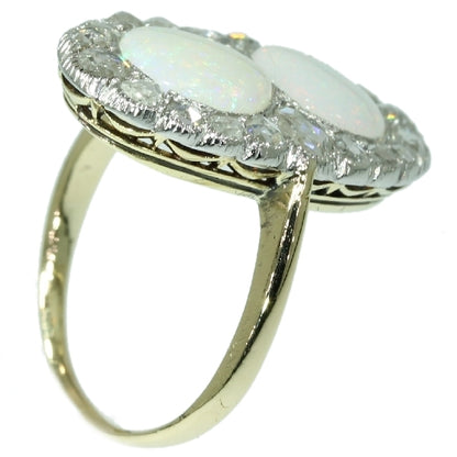 Antique Victorian Engagement Ring with Rose Cut Diamonds and Cabochon Opals