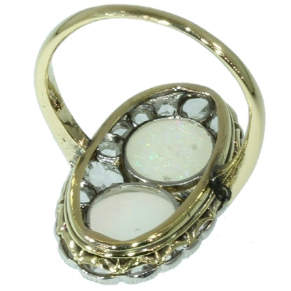 Antique Victorian Engagement Ring with Rose Cut Diamonds and Cabochon Opals