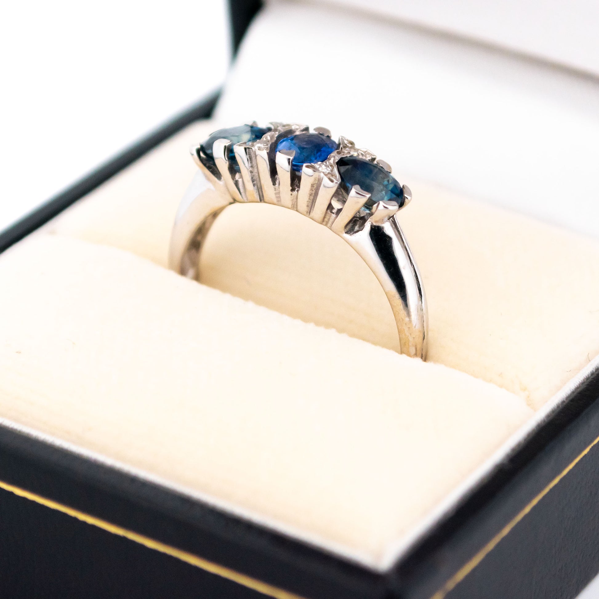 Modern 14 Carat White Gold Sapphire and Diamond Ring, 1.10 Carats