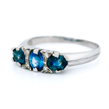Modern 14 Carat White Gold Sapphire and Diamond Ring, 1.10 Carats