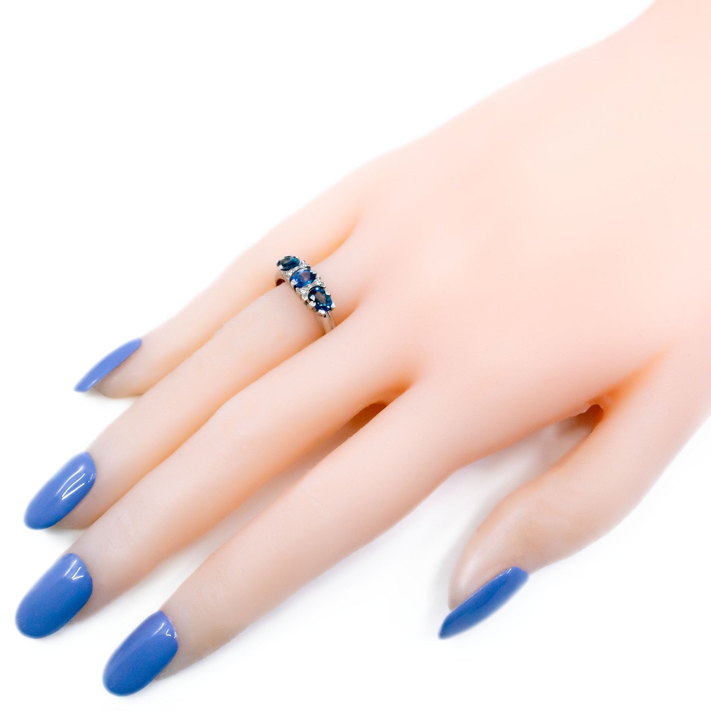 Modern 14 Carat White Gold Sapphire and Diamond Ring, 1.10 Carats