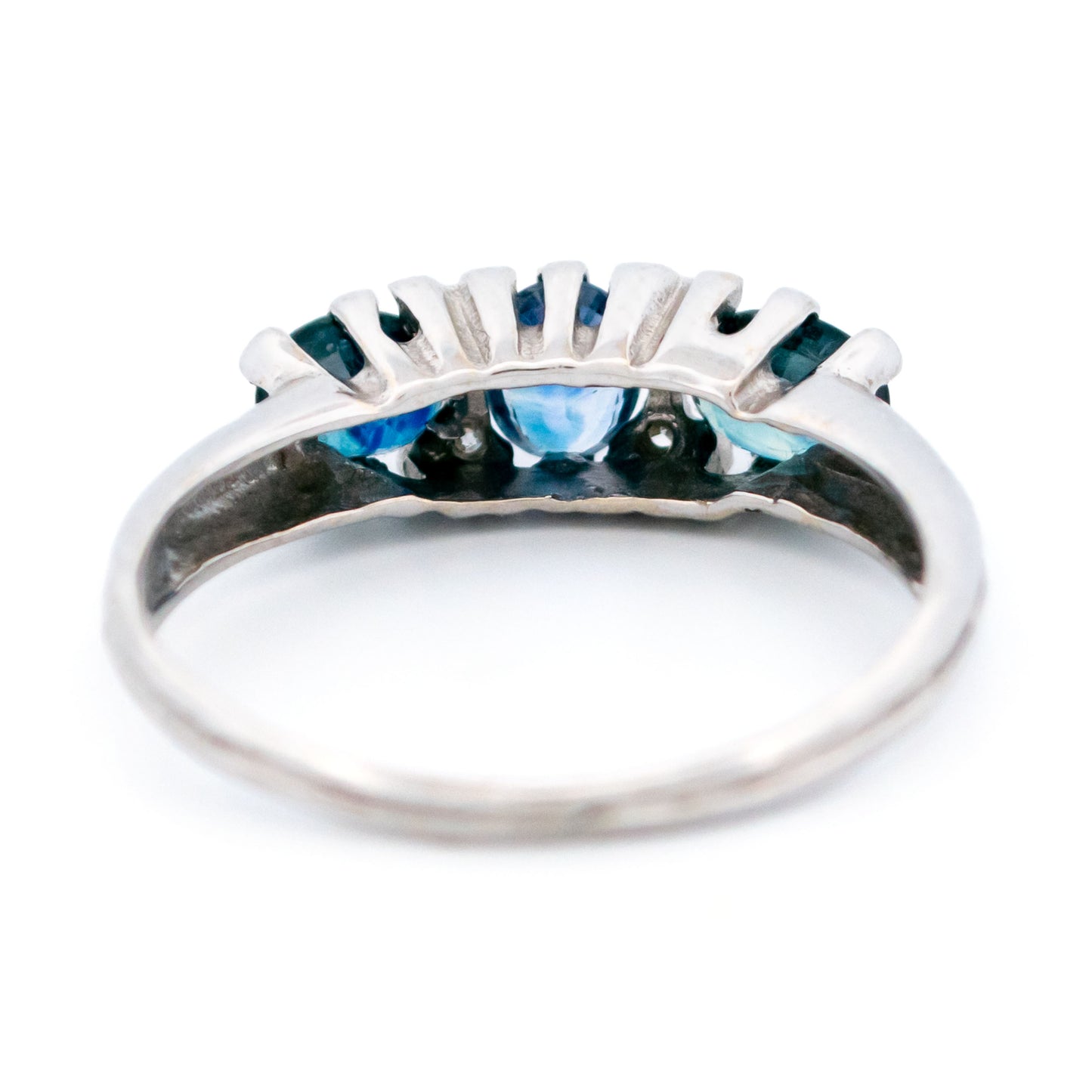 Modern 14 Carat White Gold Sapphire and Diamond Ring, 1.10 Carats