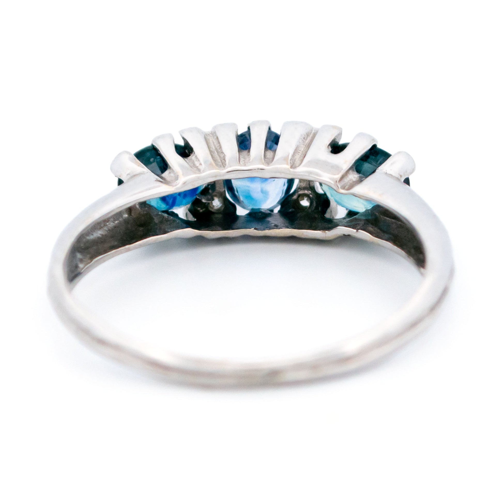 Modern 14 Carat White Gold Sapphire and Diamond Ring, 1.10 Carats