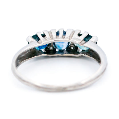 Modern 14 Carat White Gold Sapphire and Diamond Ring, 1.10 Carats